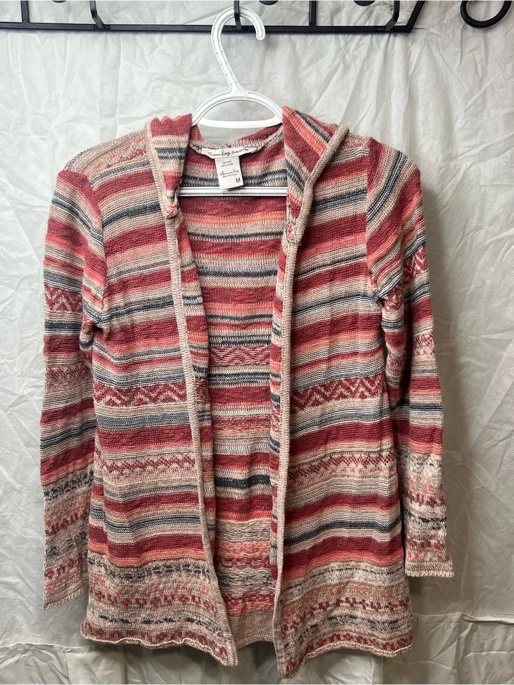 American Rag Cie Vintage Western BoHo Hooded 100% Cotton Open Cardigan